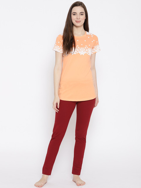 

Sweet Dreams Women Orange & Maroon Printed Night suit 2328A9, Peach