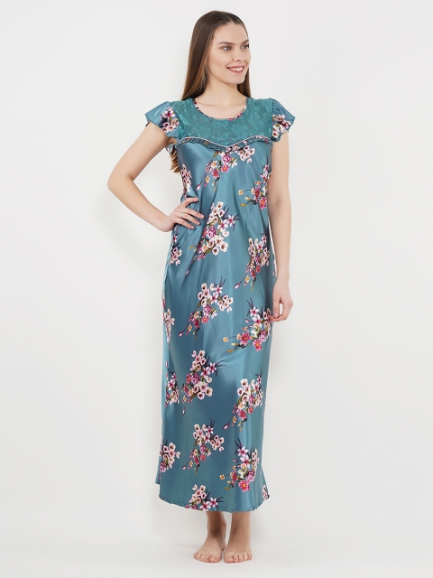 

Sweet Dreams Teal Blue & Pink Floral Printed Maxi Nightdress