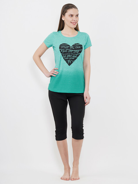 

Sweet Dreams Women Sea Green & Black Printed Night suit 2192A9