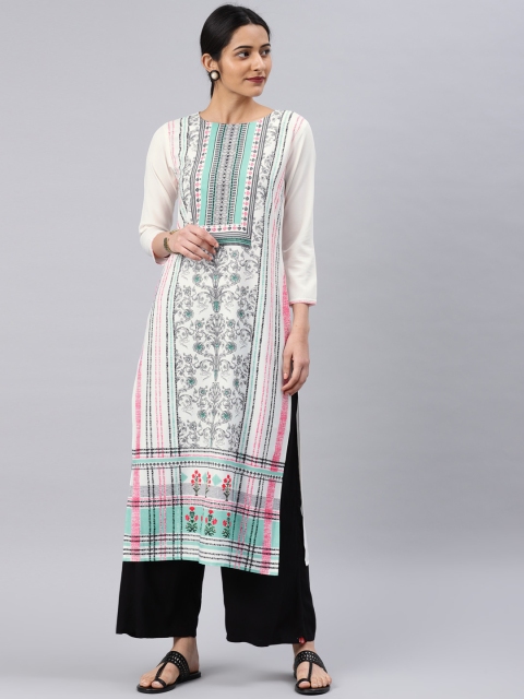 

AHIKA Women Off-White & Black Printed Straight Kurta