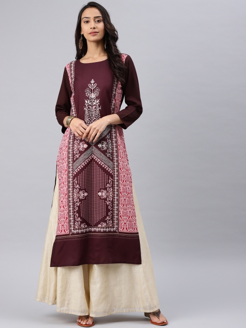 

AHIKA Women Burgundy & Red Printed Straight Kurta
