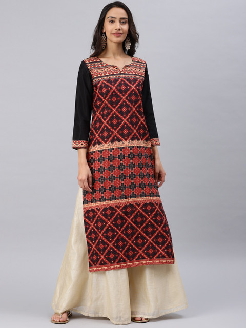 

AHIKA Women Rust Brown & Black Printed Straight Kurta