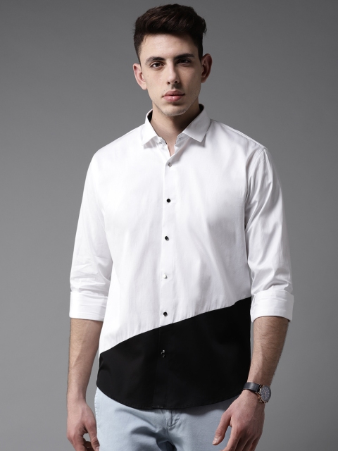 

DENNISON Men White & Black Classic Slim Fit Colourblocked Casual Shirt