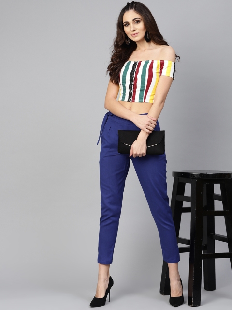 

Tulsattva Women Blue Smart Tapered Fit Solid Cropped Cigarette Trousers