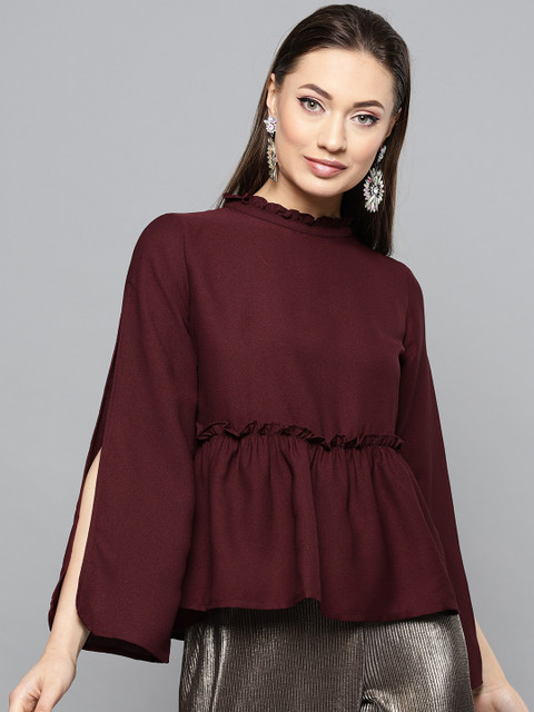 

RARE Women Burgundy Solid A-Line Top