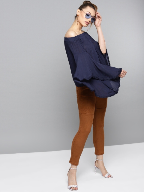

RARE Women Navy Solid Bardot Top, Navy blue