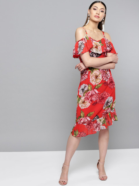 

RARE Women Red & Green Printed A-Line Dress