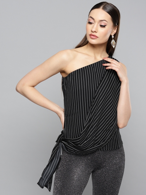 

RARE Women Black & White Striped Layered Top
