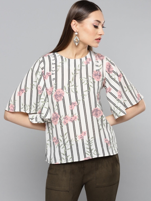 

RARE Women White & Black Striped Top