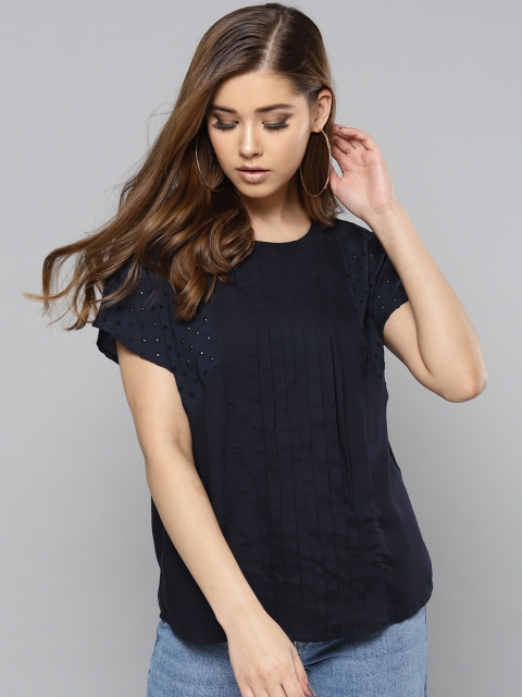 

RARE Women Navy Blue Self Design Top