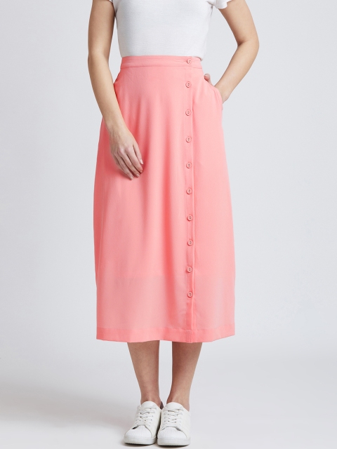 

RARE Women Pink Solid Straight Midi Skirt