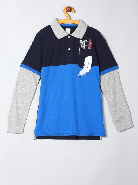 

GAP Boys Blue Colourblocked Polo Collar T-shirt