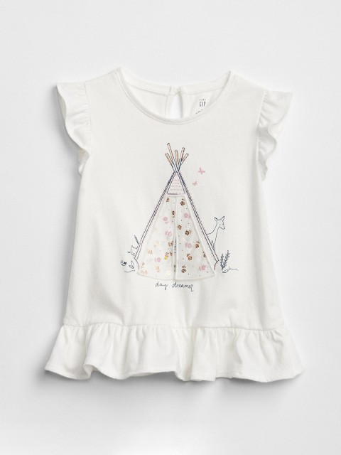 

GAP Girls White Printed Round Neck T-shirt