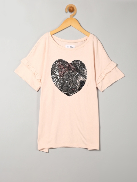 

GAP Girls Peach-Coloured Sequinned Round Neck T-shirt