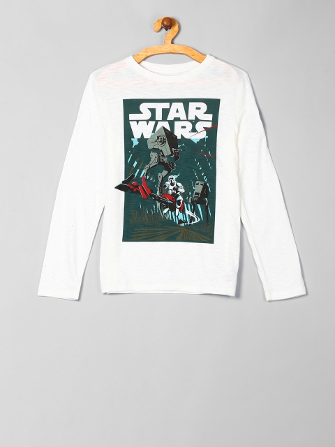 

GAP Boys White Printed Round Neck T-shirt