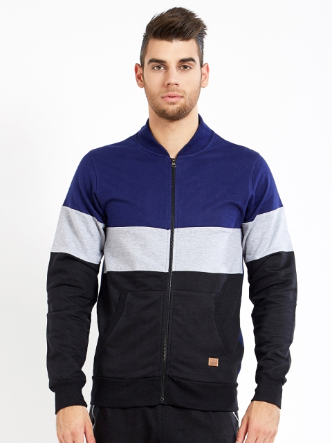 

Maniac Men Navy Blue Colourblocked Windcheater and Water Resistant Bomber