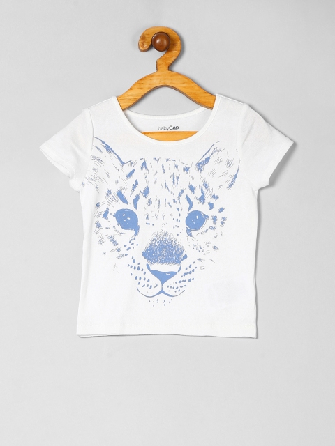 

GAP Girls White Printed Round Neck T-shirt