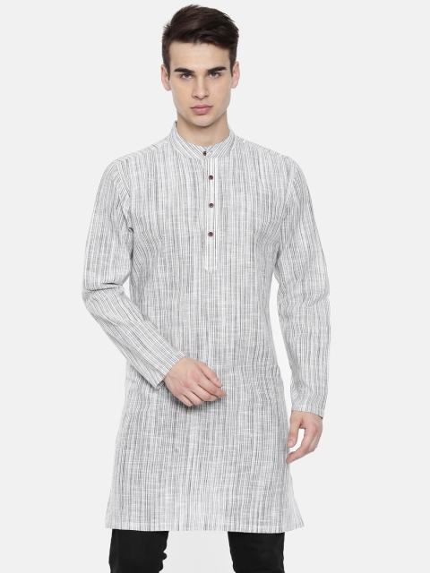 

Melange by Lifestyle Men Off-White & Black Striped Straight Kurta