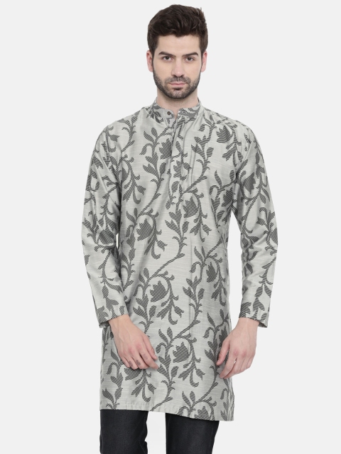 

Melange by Lifestyle Men Grey & Black Printed Straight Kurta