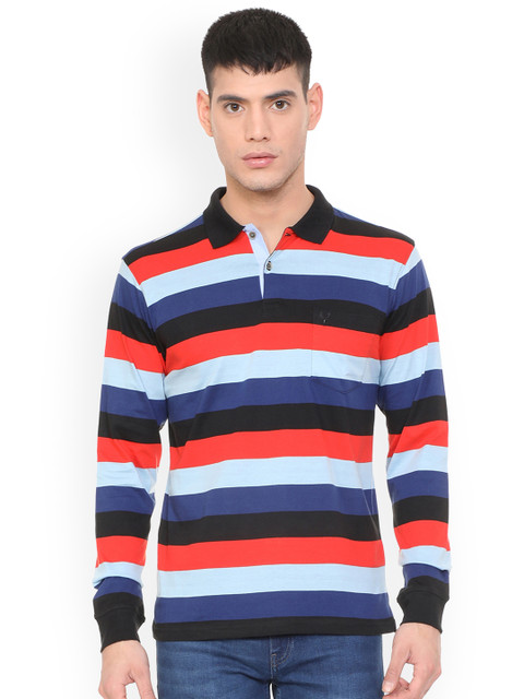 

Allen Solly Men Multicoloured Striped Polo Collar T-shirt, Multi