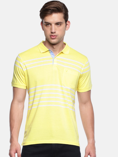 

Allen Solly Men Yellow & White Striped Polo Collar T-shirt