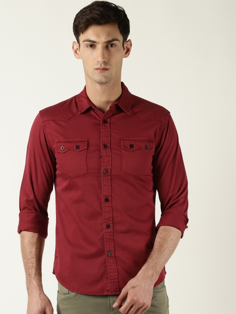 

Blue Saint Men Maroon Slim Fit Solid Casual Shirt