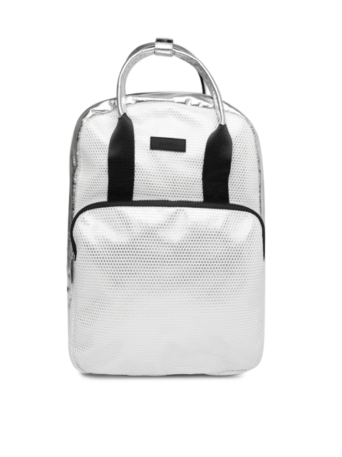 

FOREVER 21 Women White & Silver-Toned Solid Backpack
