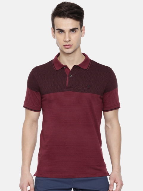 

Allen Solly Men Maroon Striped Polo Collar T-shirt