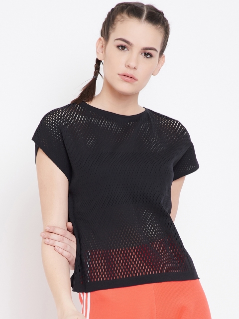 

ADIDAS Women Black Solid Mesh WRPKNT T-shirt