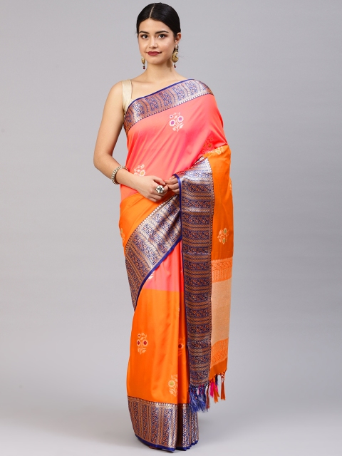 

Varkala Silk Sarees Peach-Coloured & Orange Pure Silk Woven Design Banarasi Saree