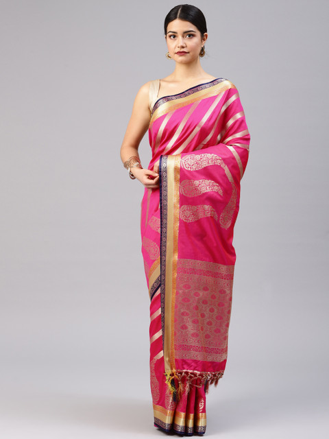

Varkala Silk Sarees Pink Silk Blend Woven Design Banarasi Saree