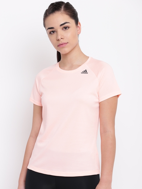 

ADIDAS Women Black D2M Lose Solid Round Neck T-shirt, Peach