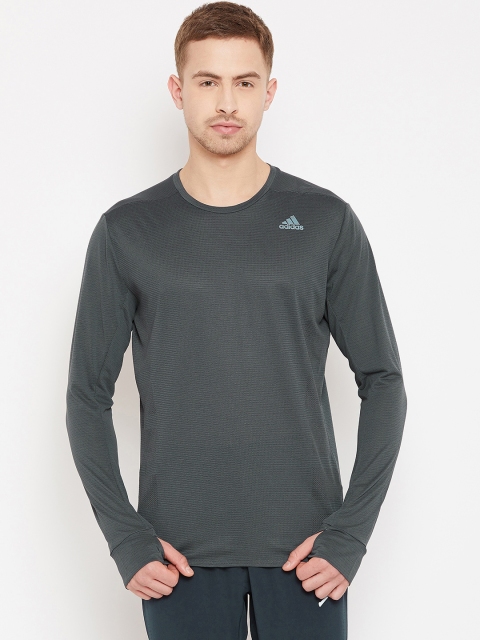 

ADIDAS Men Charcoal Grey Self-Design Prism Running T-shirt