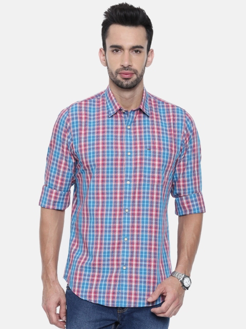 

Peter England Casuals Men Blue & Red Slim Fit Checked Casual Shirt