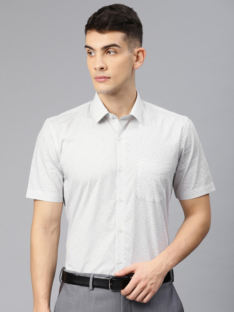 

Peter England Men Grey & White Slim Fit Printed Casual Shirt