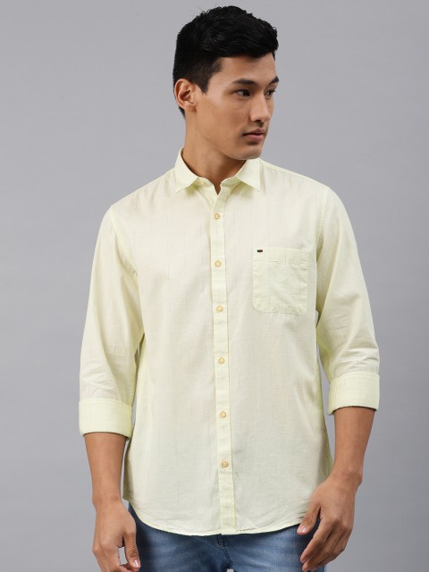 

Peter England Casuals Men Lime Green Slim Fit Striped Casual Shirt