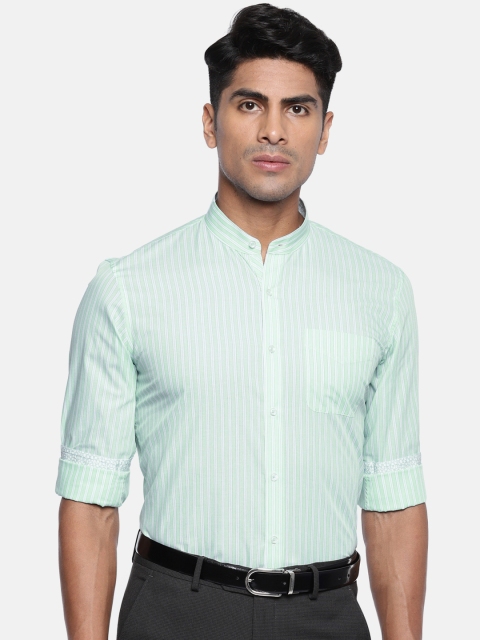 

Peter England Men Green & White Slim Fit Striped Formal Shirt