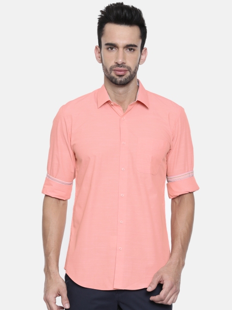 

Peter England Men Orange Slim Fit Self Design Casual Shirt