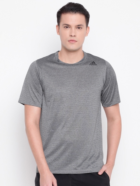 

ADIDAS Men Charcoal Grey Self-Striped Freelift Tech Cool Training T-shirt