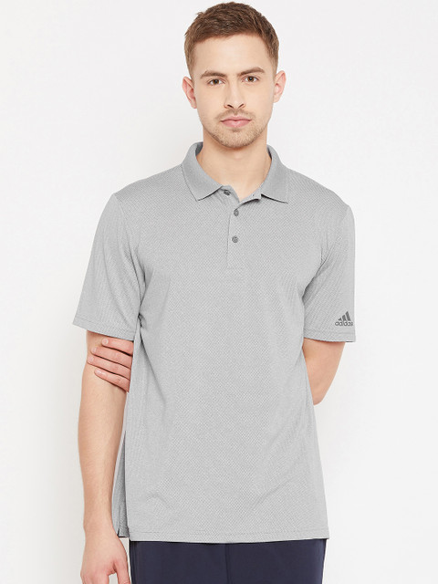 

ADIDAS Men Grey & White Self-Design SMU S191 Polo Collar T-shirt