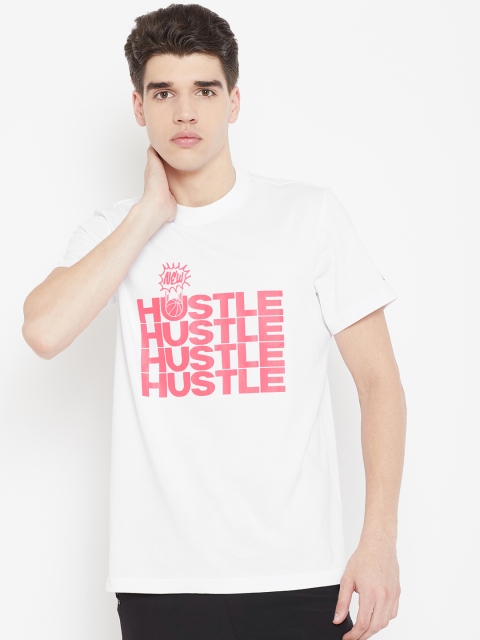 

ADIDAS Men White & Pink Printed New Hustle Round Neck Basketball T-shirt