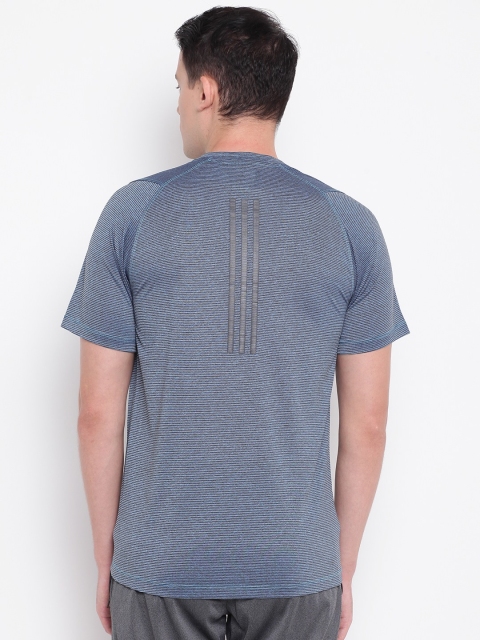 

ADIDAS Men Blue Self-Striped Freelift Tech Cool Training T-shirt