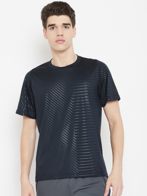 

ADIDAS Men Navy Blue Striped Training Freelift Embossed T-Shirt