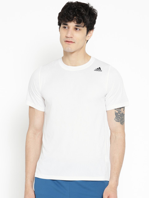 

ADIDAS Men White Solid FreeLift Sport Fitted 3-Stripes Training T-shirt