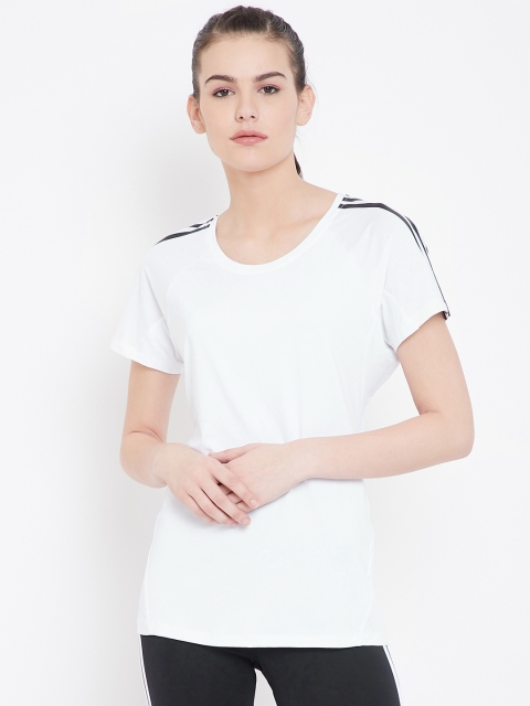 

ADIDAS Women White Striped Round Neck T-shirt