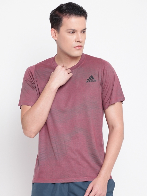 

ADIDAS Men Pink & Blue Freelift Tech Aeroknit Self Design Training T-shirt