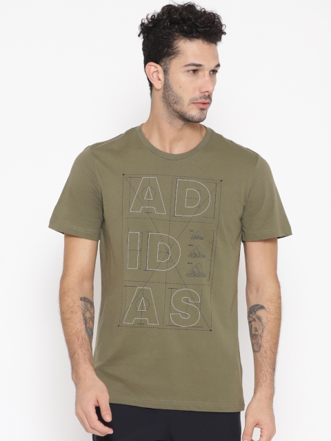 

ADIDAS Men Olive Green & Black ID Lineage Printed Round Neck T-shirt