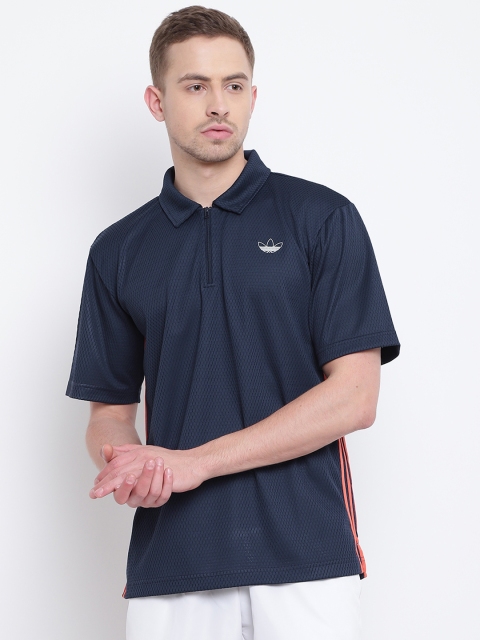 

ADIDAS Originals Men Navy Blue MESH Solid Polo Collar T-shirt