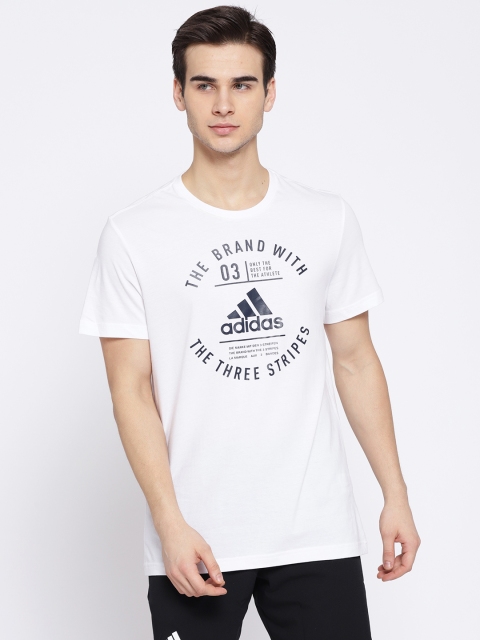 

ADIDAS Men White Emblem Printed Round Neck T-shirt