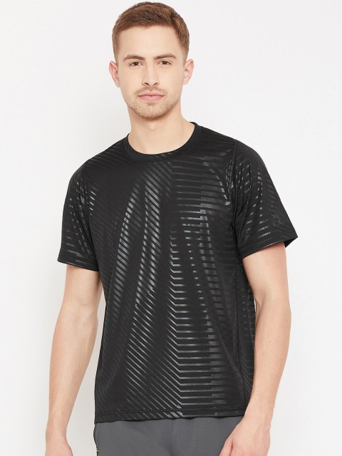 

ADIDAS Men Black Striped Freelift Embossed Training T-shirt